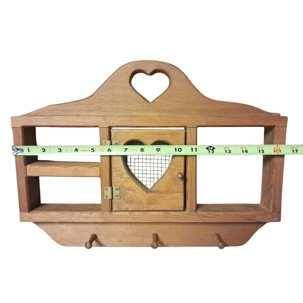 VTG Wooden Wall Hanging Heart Cutout Trinket Shelf Cottagecore Farmhouse 16